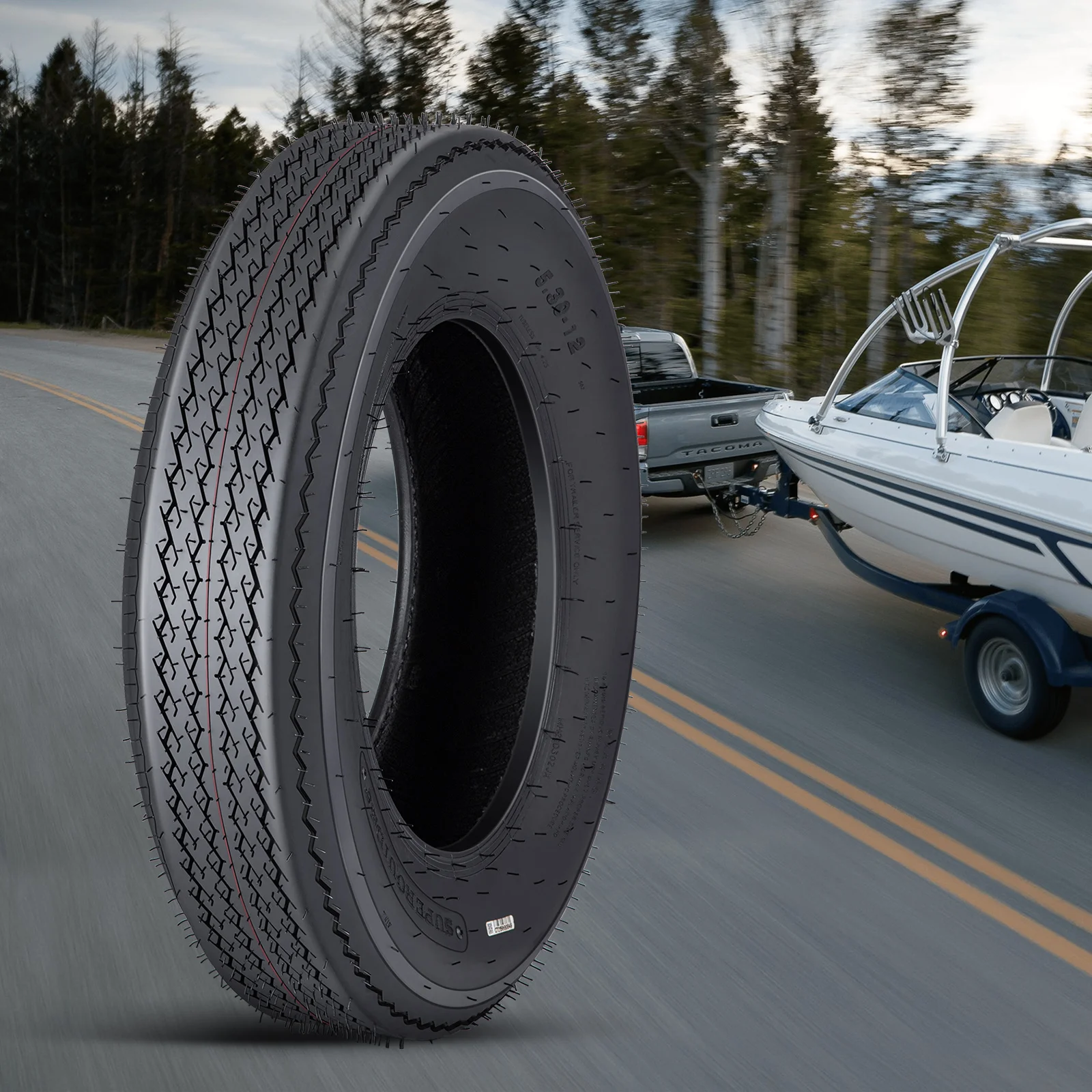 Heavy-Duty Trailer Tire Set – 5.30-12 & 4.8-12, Load Range C 6PR & 20.5x8.0-10 E 10PR, 12-Inch All-Weather Deep Tires for Utility, Boat & Camper Trailers – Durable Multi-Size Kit