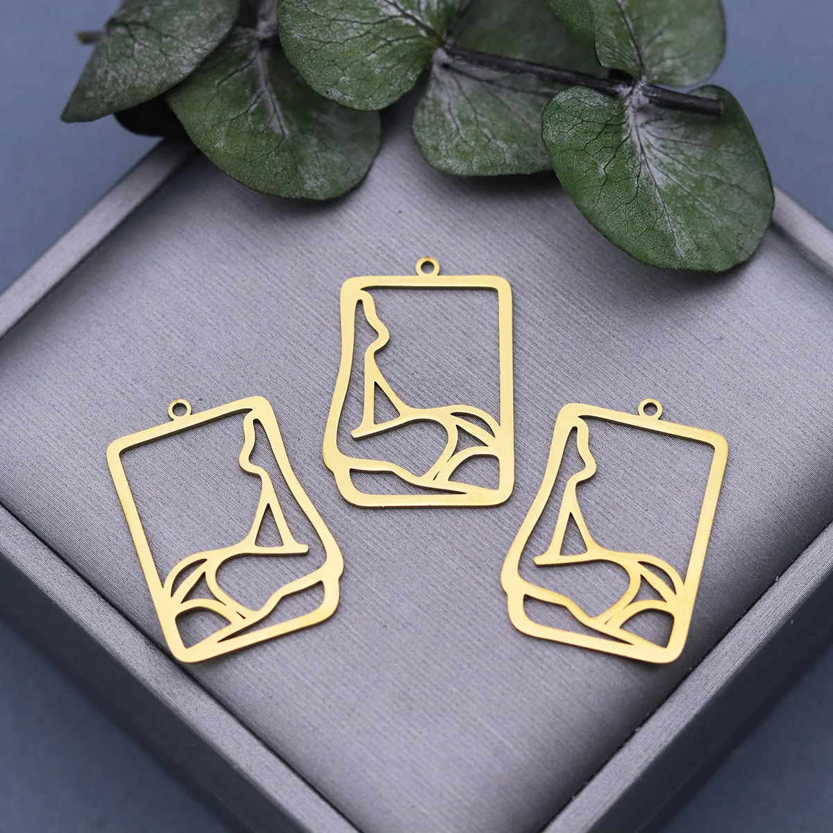 3pcs Abstract Female Figure Charms Stainless Steel Hollow Rectangle Frame Pendant for DIY Jewelry Making Necklace Earrings