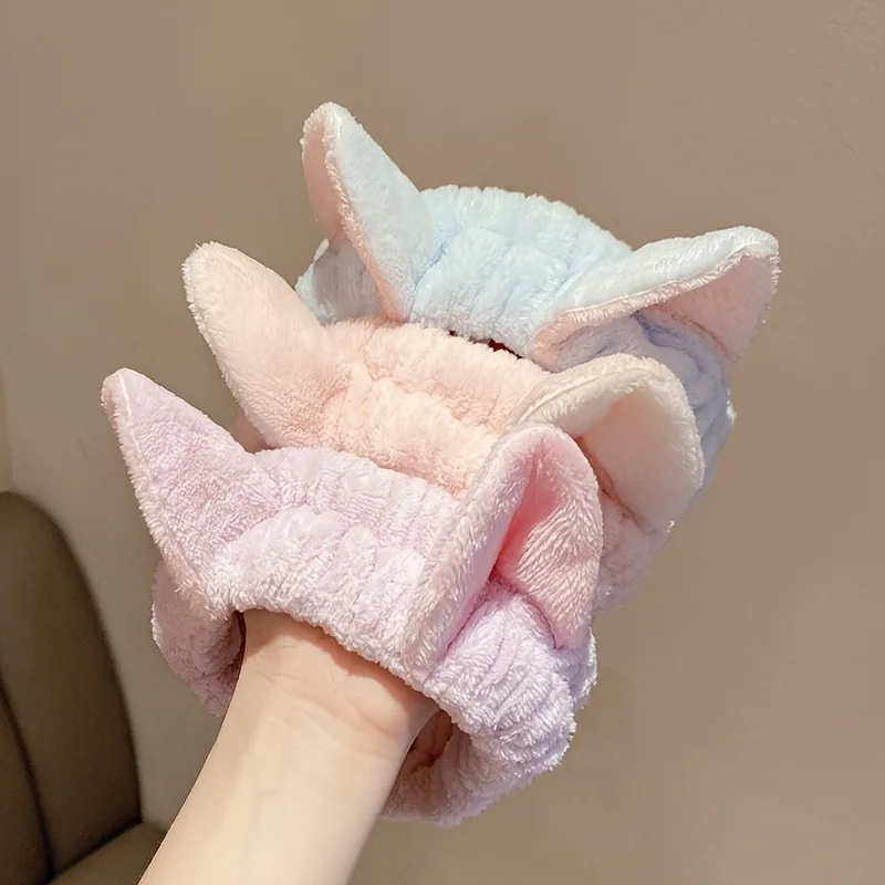 Cute face wash headband for women, simple and popular cat ears headband, plush facial mask, wide-brimmed headscarf, autumn and w