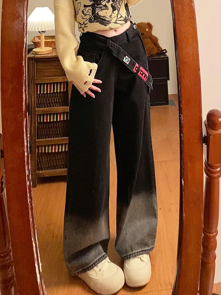 

Женские джинсы с высокой талией и широкими штанинами, с боковой молнией, прямого кроя, в стиле High Street, осень-зима