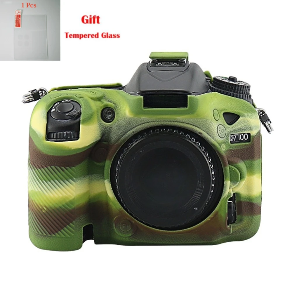 Protective Silicone DSLR Skin Cover,For Nikon D7100/D7200 SLR camera case D7200 soft case drop-proof  + free tempered film