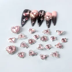 TSZS 20Pcs/Lot Korea Pink Heart Rhinestone Nail Charms Luxury 3D Pink Heart Crystal Nail Decoration