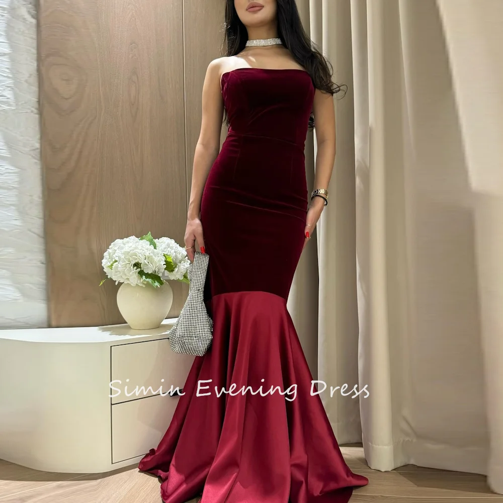 Simin فستانس Customized Ruched Strapless Mermaid Velour Fashion Sleeveless Saudi Prom Gown Evening Party dresses for women 2024