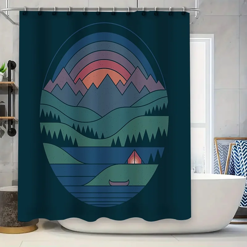 

Mountain Forest Landscape Shower Curtain Nature Trees Scenic Backdrop Woodsy Camping Decor Waterproof Fabric Bathroom Cover