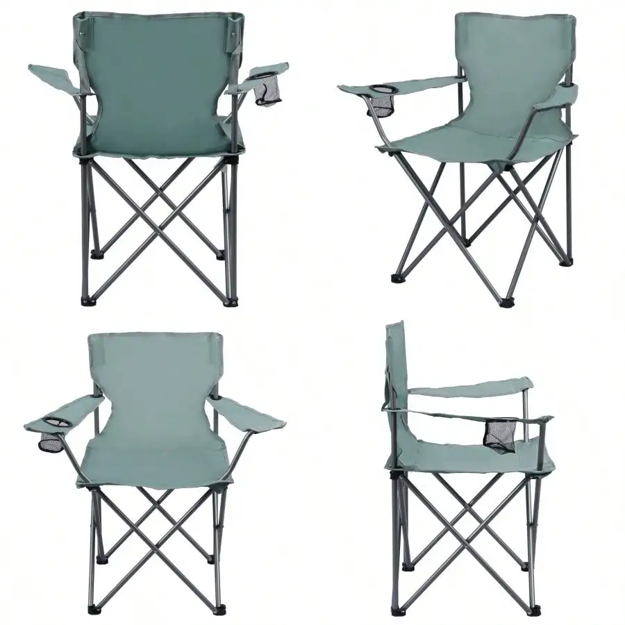 

Складное кресло для кемпинга с подстаканником, портативное кресло для отдыха на природе, для кемпинга, туризма и спорта, зеленое, отличное качество