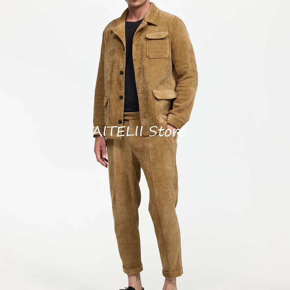 

Мужской вельветовый костюм-двойка, модные костюмы, элегантный мужской костюм, деловой комплект мужской одежды, мужские повседневные костюмы, роскошные куртки