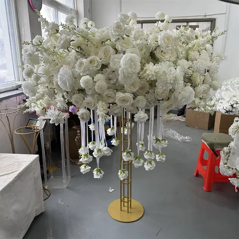 IFG Hot Sale White Hanging Roses Artificial Large Table Flower Centerpieces for Wedding