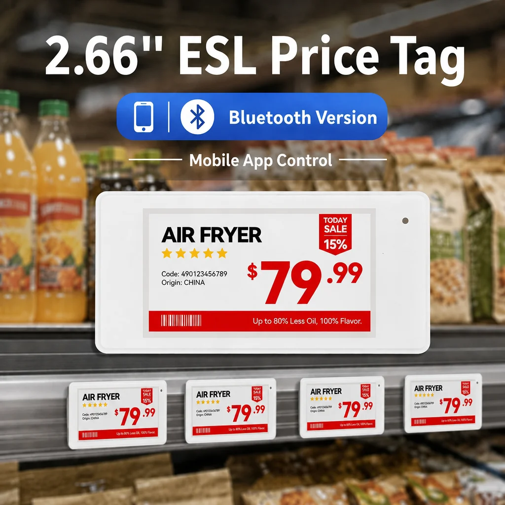 New 2.66inch ESL Electronic Shelf Labels Via Bluetooth Four Color Epaper Price Tag E ink Screen Electronic Price Tags ESL System