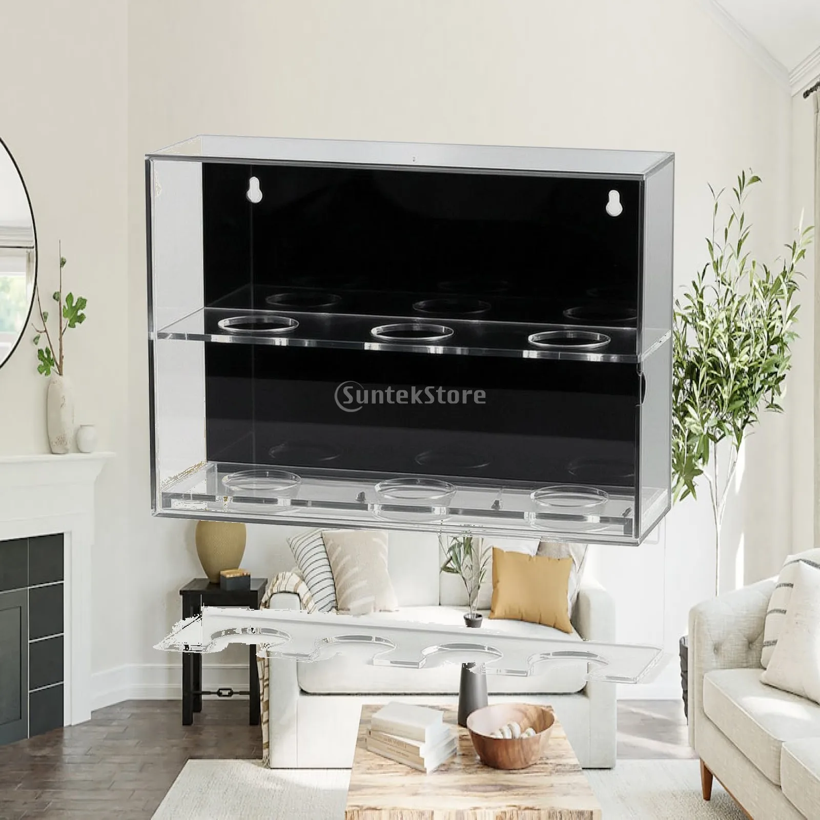 Baseball Display Case Acrylic Two Tier Holder for 6 Baseballs Wall Mountable Dustproof Collectible Showcase