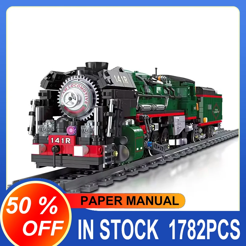 

New 59098 1782pcs MOC Electric Steam Train 141R Building Blocks Bricks Assembling Model DIY Toys for Boys Birthday Gift Set