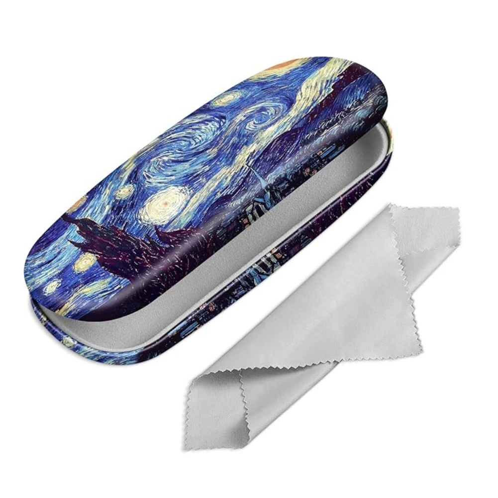Hard Shell Eyeglasses Case, Portable Protective Glasses Cover Eyeglass Holder Box with Cleaning Cloth for Men Women