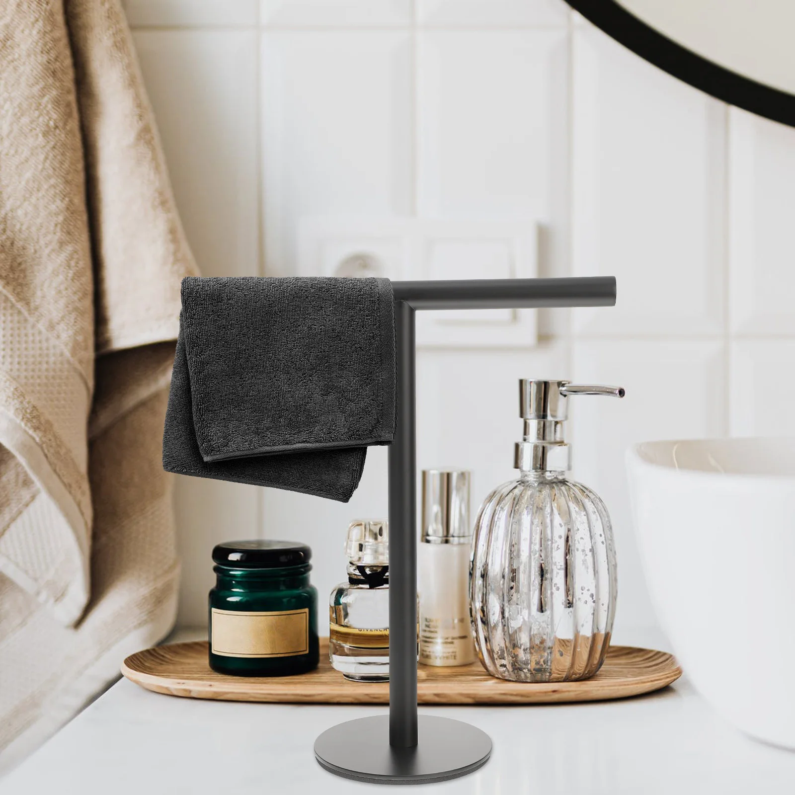 

Standing Towel Rack Stainless Steel Efficient Towel Holder Space Saving Vertical Design Bathroom Kitchen Countertop Storage