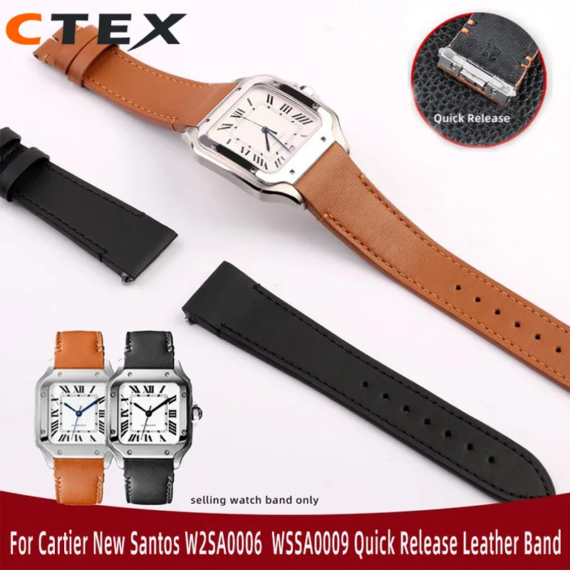 Adapted For Cartier New Santos WSSA0009 WSSA0037 W2SA0006 Men's cowhide Watch Strap Quick Release 21mm Pin Buckle