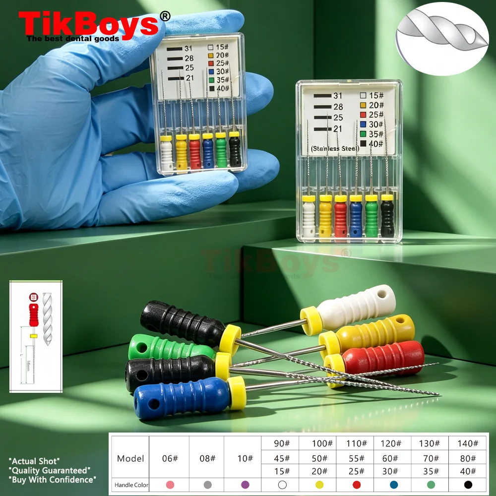 Dental K Files Stainless Steel Hand Use Endodontic Root Canal File #6-#80 31/25mm High Hardness Sterilizable Dental Instrument