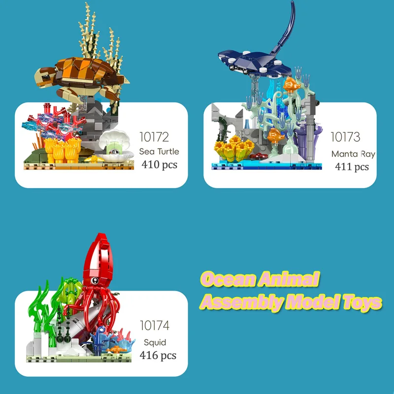 

MOC Sea Turtle/Manta Ray/Squid Model Building Blocks Creative Marine Animal Assembled Educational Toys DIY Bricks Holiday Gifts