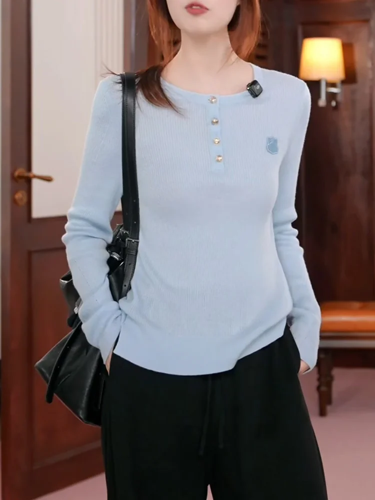 

Sweet Blue Long Sve round Ne Base irt Faion Slimming Top Women's plus Size Autumn New Arrival Korean Sle Casual Wear
