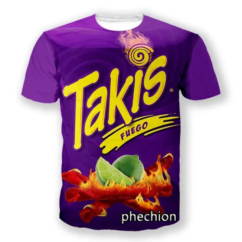 Phechion New Men's and Women's Snack Takis 3D Printed T-shirt Fashion Casual Sports Crewneck Hip Hop Summer Top