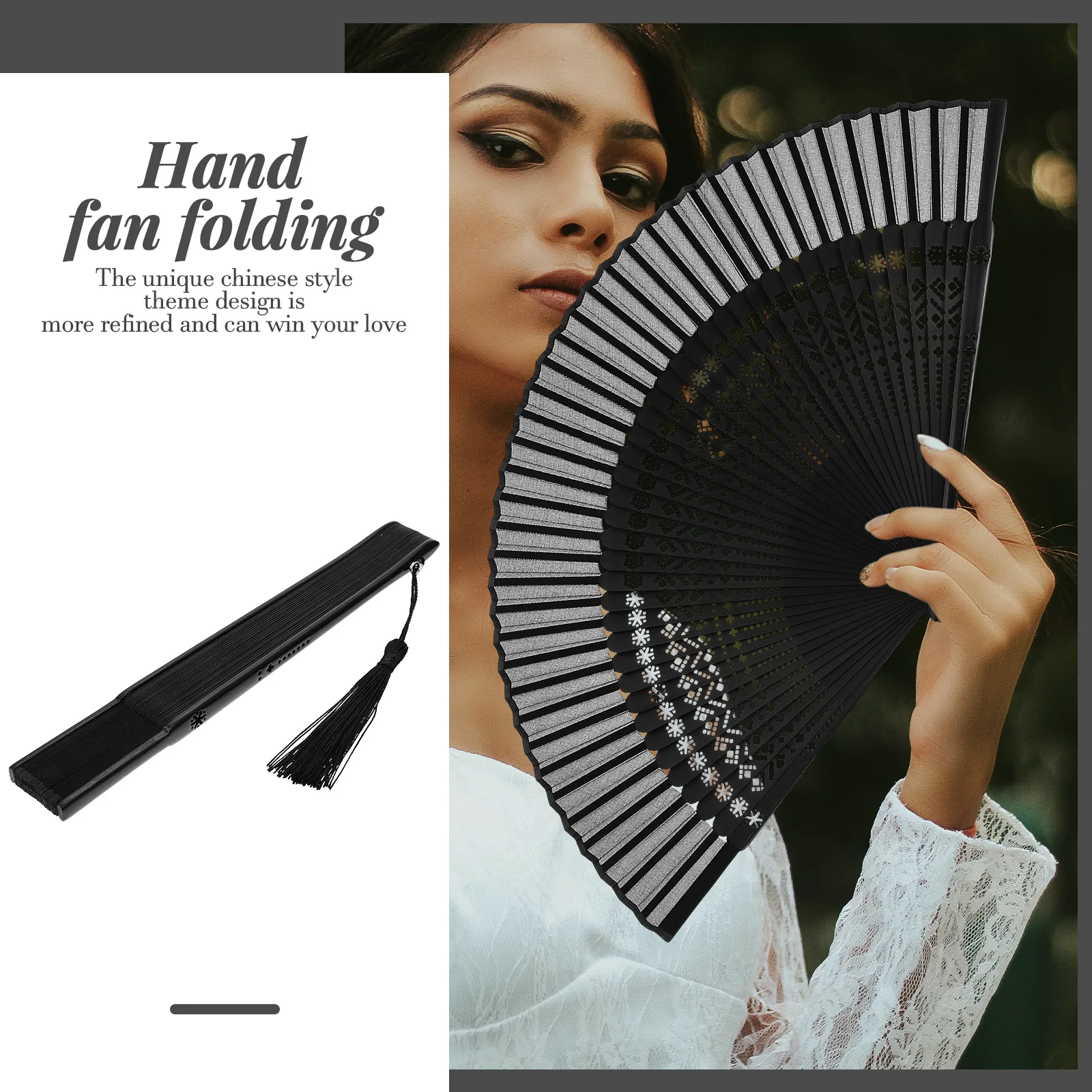 

Women Handheld Folding Classical Dance Fan With Tassel Bamboo Portable Hand Fan Decor Party Birthday Performance