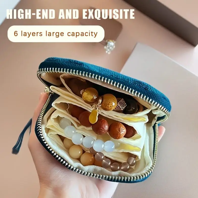 Portable Jewelry Storage Pouch With 6 Layers Large Capacity And Tassel Design Perfect For Travel Daily Use