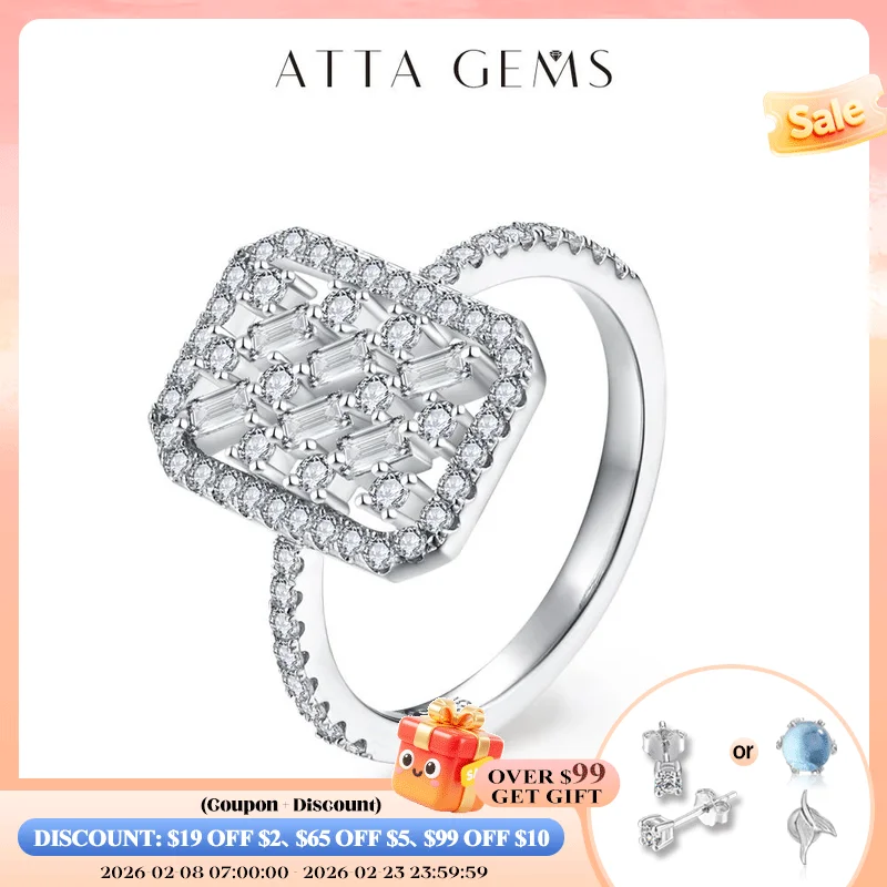 

ATTAGEMS D Color Luxurly Moissanite Ring for Women Man Real 925 Sterling Silver White Gold Plated Engagement Anniversary Jewelry