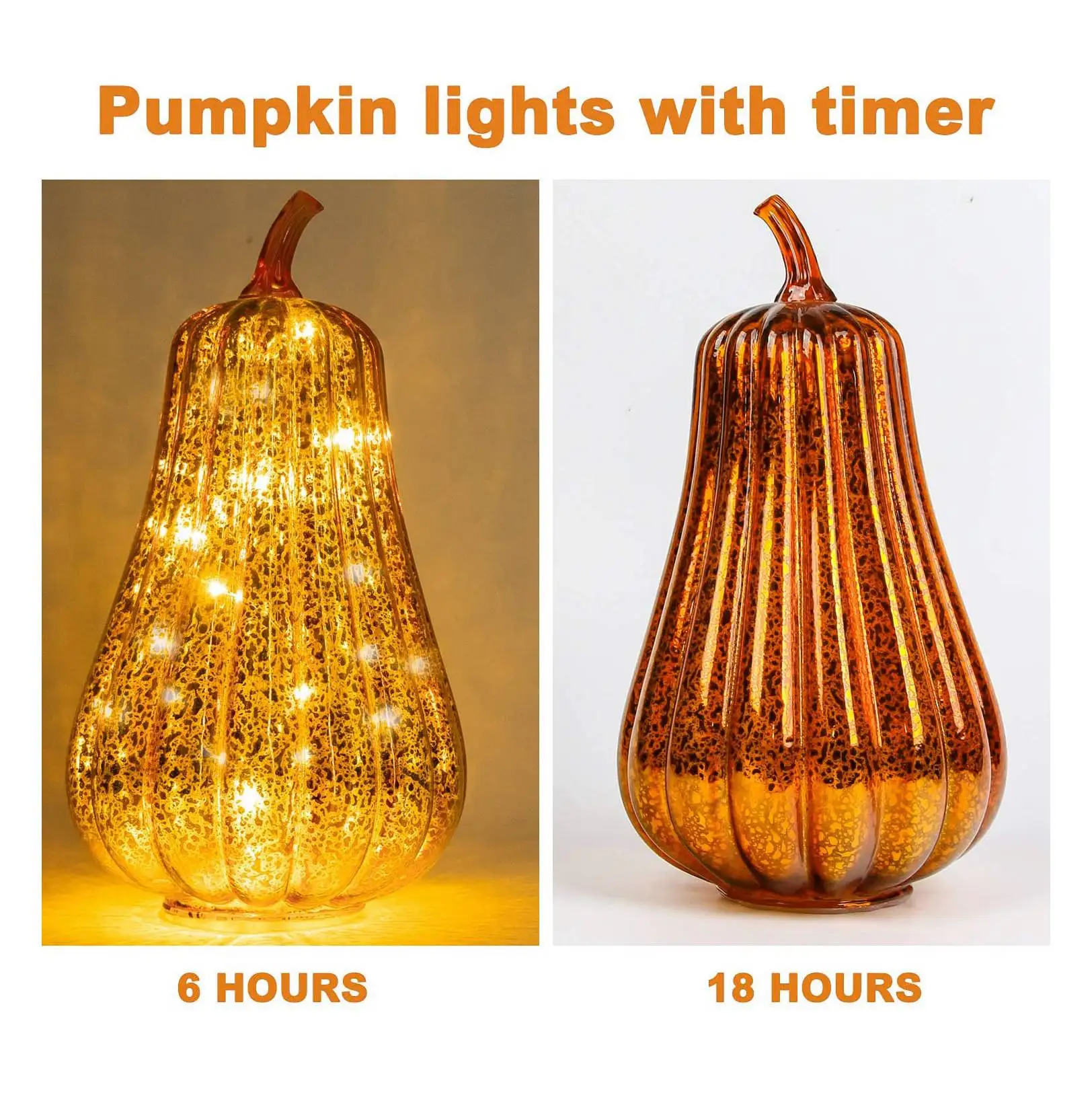 Vidro Abóbora Iluminado com Ornamentos, LED Light for Centerpiece, Halloween Thanksgiving, Decoração Outono S