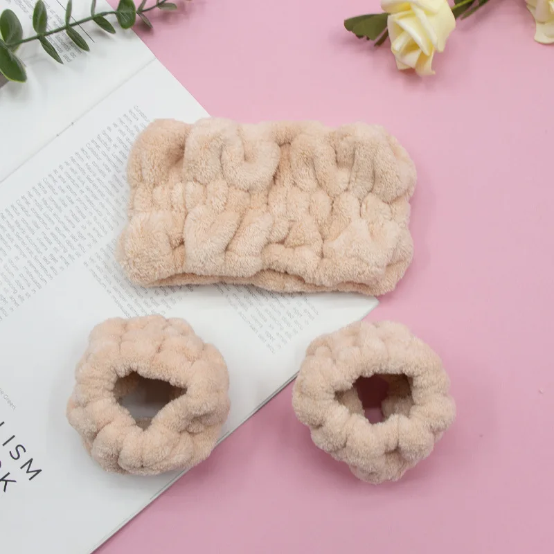 3pcs/Set Women Coral Fleece Hair Bands Cuff Waterproof Bands Absorbent Wristbands Wash Face Headbands Head Band Hair Accessories