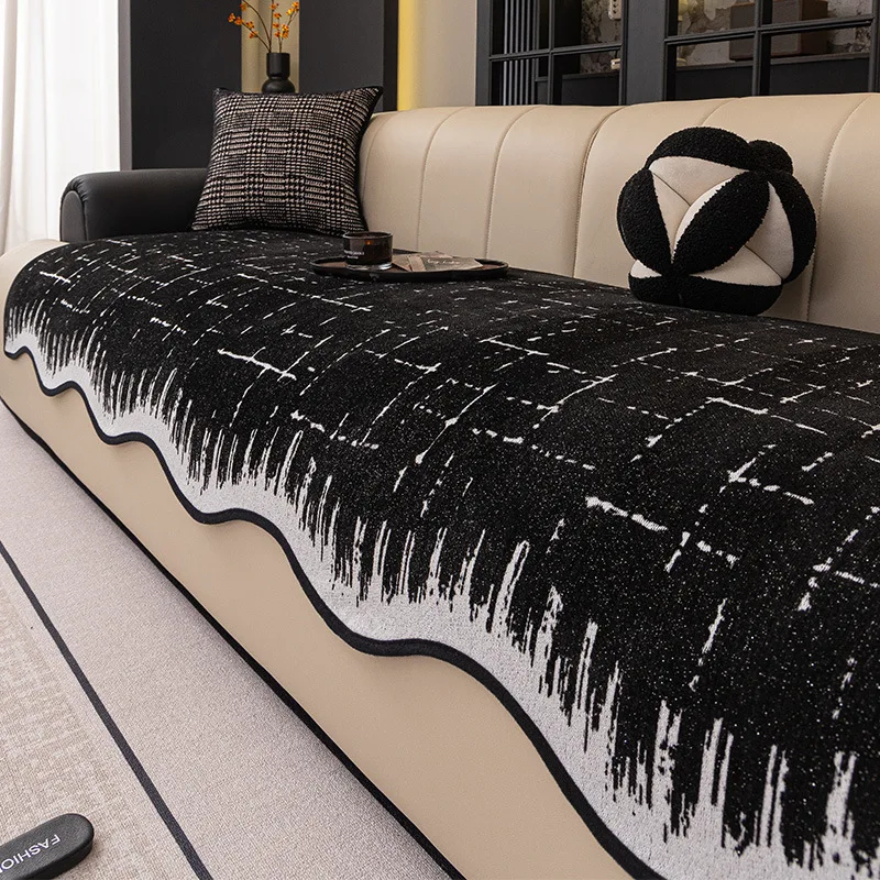French Chenier Sofa Cushion with Wave Stripes High Quality Warm All-Season Couch Slipcover Elegant Home Decor for Living Room
