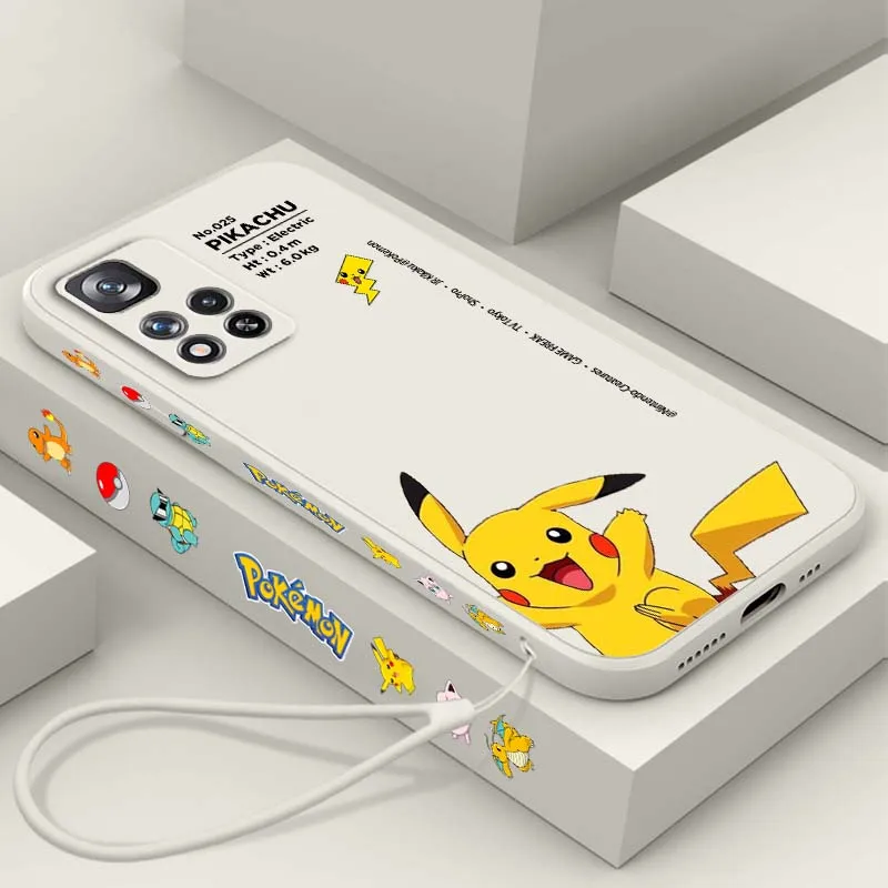

P-Pokemons Pikachus Phone Case For Xiaomi Redmi Note 14 13 13R 12 12R 11 11E 11T 11S Pro Plus 5G Liquid Left Rope