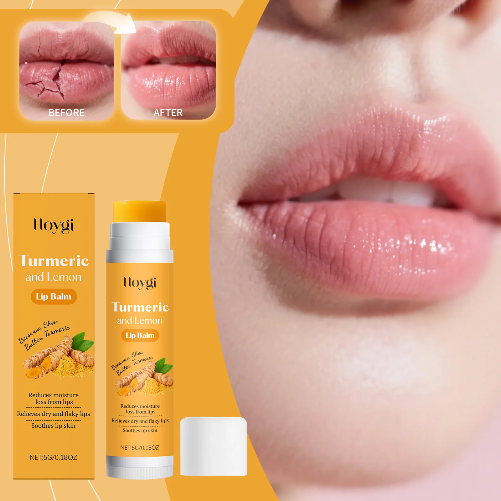 ホイギ ターメリックレモン リップバーム 保湿リップケア 乾燥・荒れ・剥がれやすい唇用 栄養補給・救済