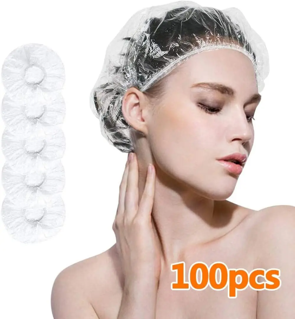 200pcs Shower Cap Disposable, Bath Caps Thick Waterproof High Density Elastic Big Hair Caps Clear