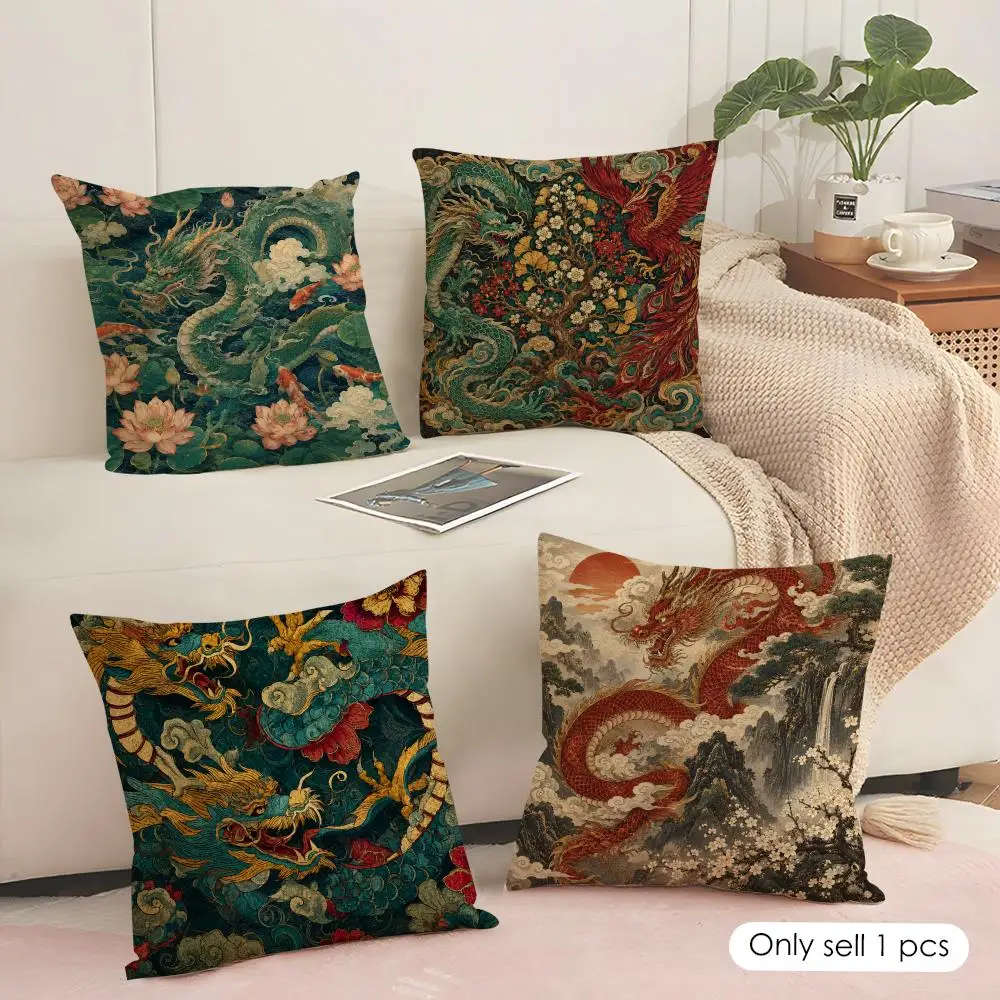 Oriental Dragon Tapestry Cushion Cover Soft Short Plush Pillow Cover Smooth Cozy Texture Aesthetic Cushion Case Home Decor