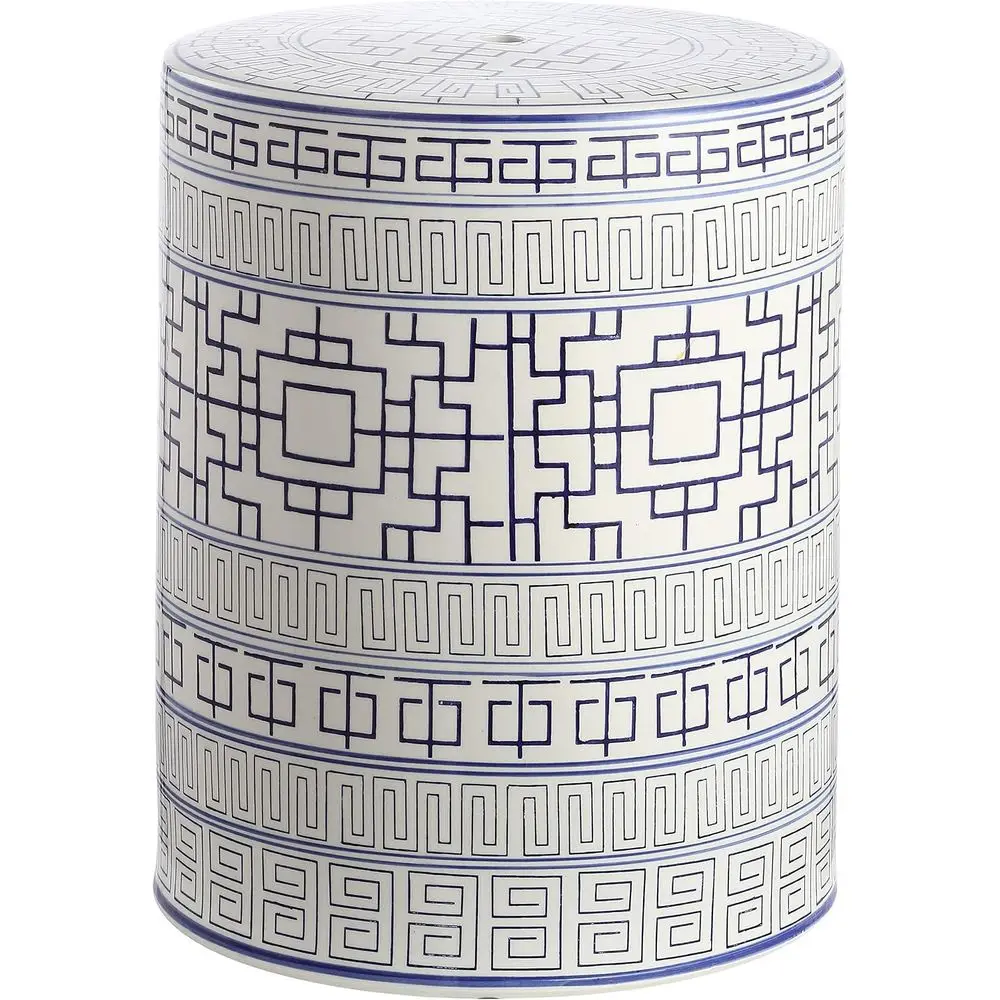 Blue & White Ceramic Garden Stool Side Table, Decorative Indoor/Outdoor Accent Table, Fully Assembled, 12.5 W x 12.5 D x 18 H