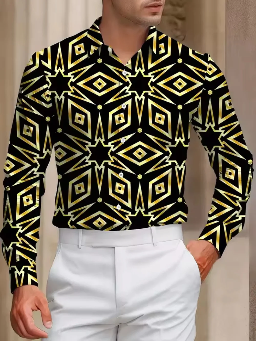 

New men's long sleeved snow landscape printed shirt, casual lapel shirt, men's button up, summer fashion plus size top