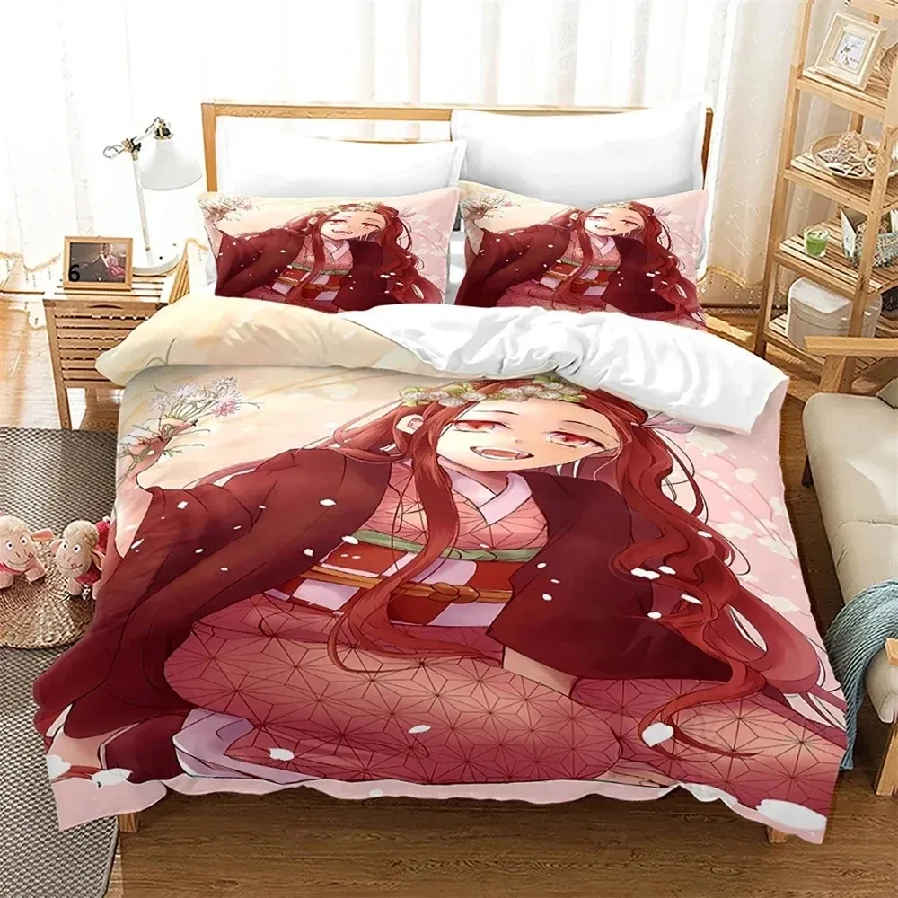 Nezuko Kamado Bedding Set Anime Demon Slayer Duvet Cover Comforter Bed Linen Single Twin Full Queen Size 3d Kids Girl Boys Gift