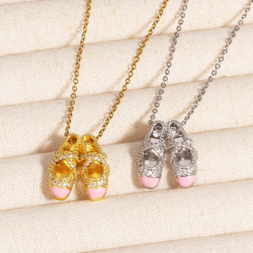 18K Golden-Plated Sweet and Romantic Ballet Shoe Pendant Necklace Exquisite Stainless Steel Chain Jewellery Women's Party Gift
