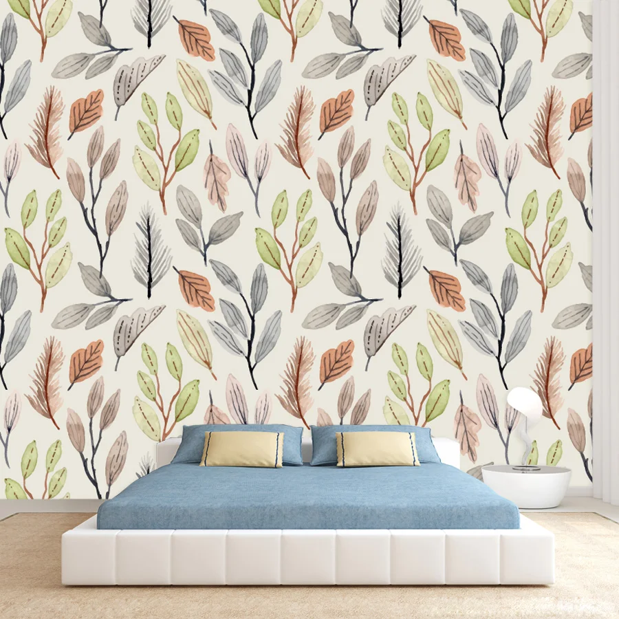 10+ Waterproof Botanical Nature Sage Leaves Floral Wall Art Mural Home Decor Removable Wallpaper for Bedroom Living Room Panels