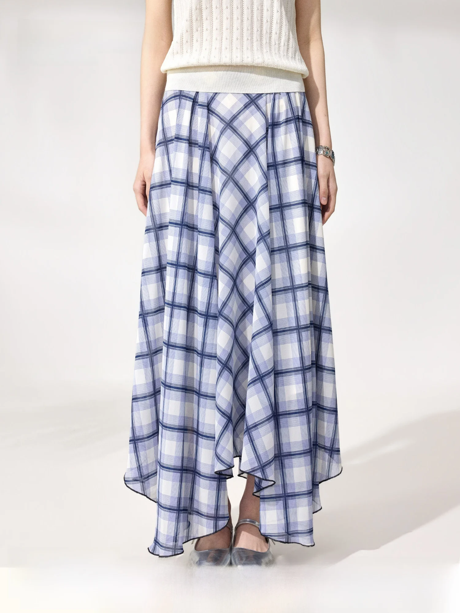 

Синяя клетчатая юбка женская с завышенной талией, винтажная, летняя, модная, А-силуэт, приталенная, из полиэстера