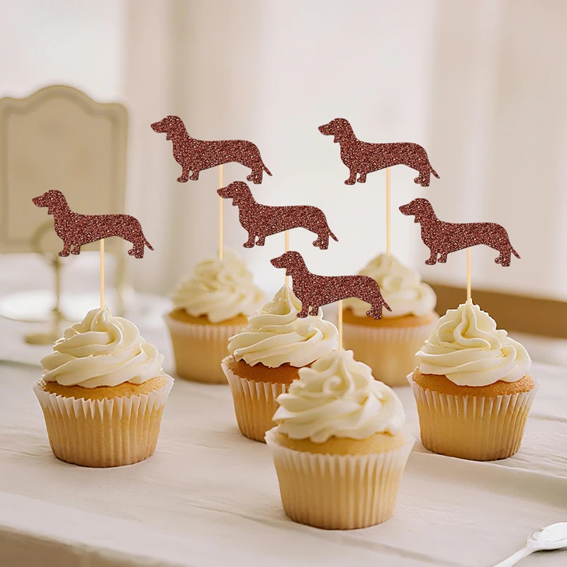 NUBECOM 24 Stück Dackel-Kuchenaufsätze, Welpen-Cupcake-Topper, Hunde-Geburtstags-Cupcake-Picks, Dackel-Haustier-Geburtstagsdekorationen – Detail 9