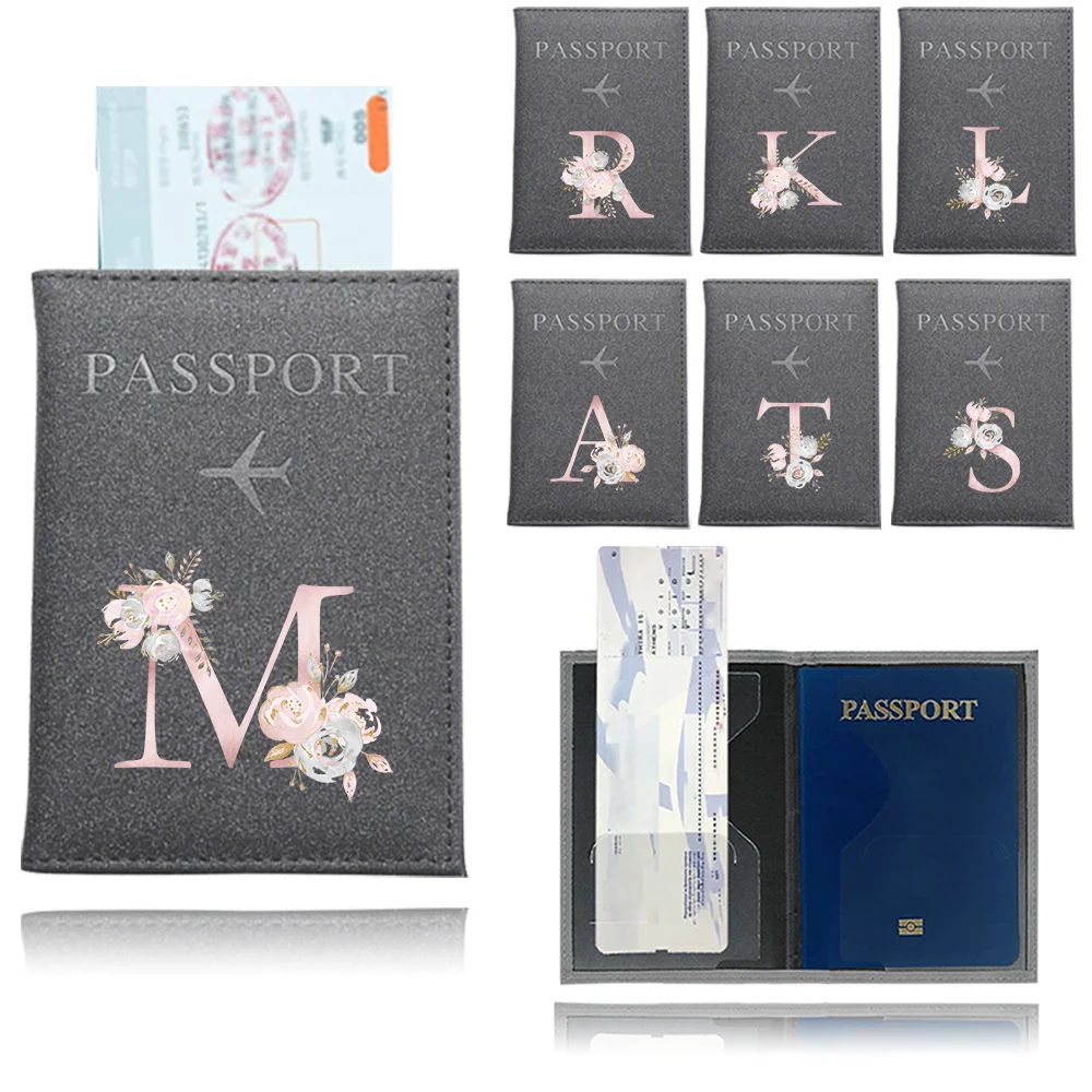 Couverture de Passeport de Voyage en PU, Porte-Cartes Unisexe, Impression UV, Gris, pour Homme, Portefeuille, Série de Fleurs Roses