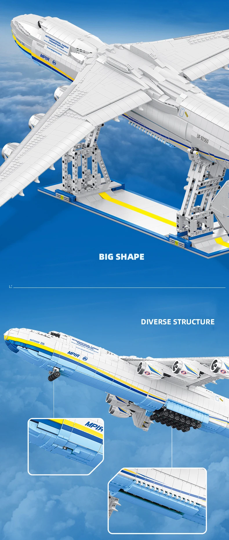 1:84 Maßstab Modernes Fahrzeug An-225 Militär-Transportflugzeug Baustein Sowjetisches Flugzeugmodell Konstruktions-Bausteine Spielzeug – Detail 7