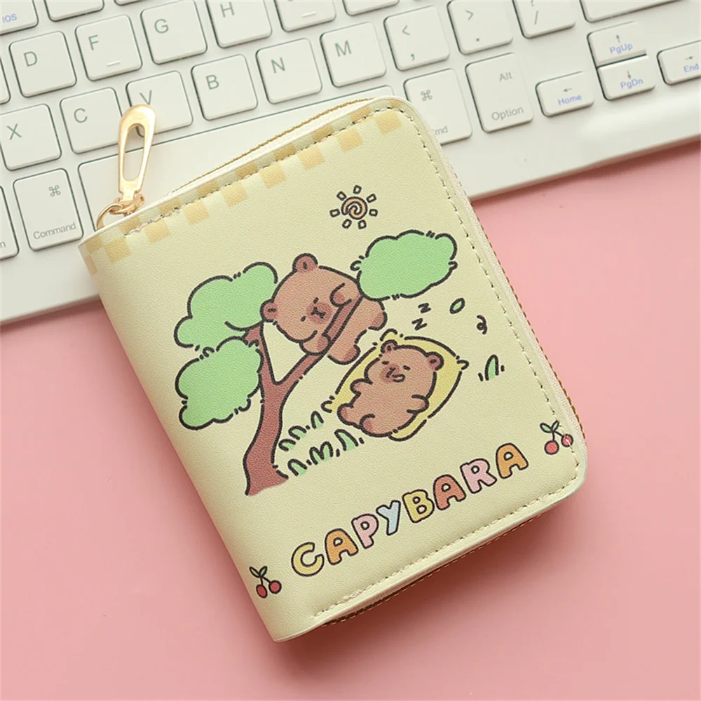 Nowa portmonetka na monety Cute Cartoon Capybara Money Coin Purse PU Leather Zipper Credit Card Holoder INS Style Card Wallets for Girls Students Gift