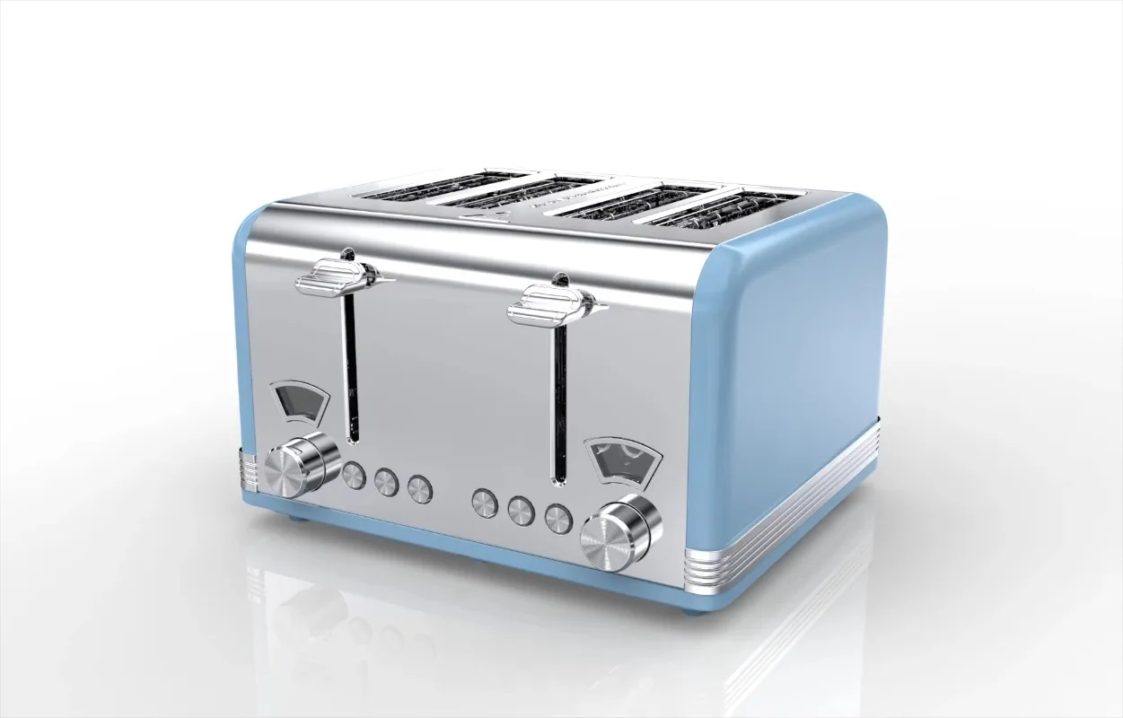 4 Slice Extra Wide Slot Bread Toaster Reheat Defrost Cancel 6 Level Browning Retro Design Toaster