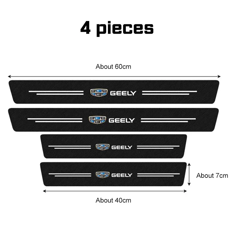 4Pcs Self-Adhesive Carbon Fiber Car Door Sill Strip for Geely Atlas Pro Emgrand L Coolray S Anti-Scratch Auto Accessories