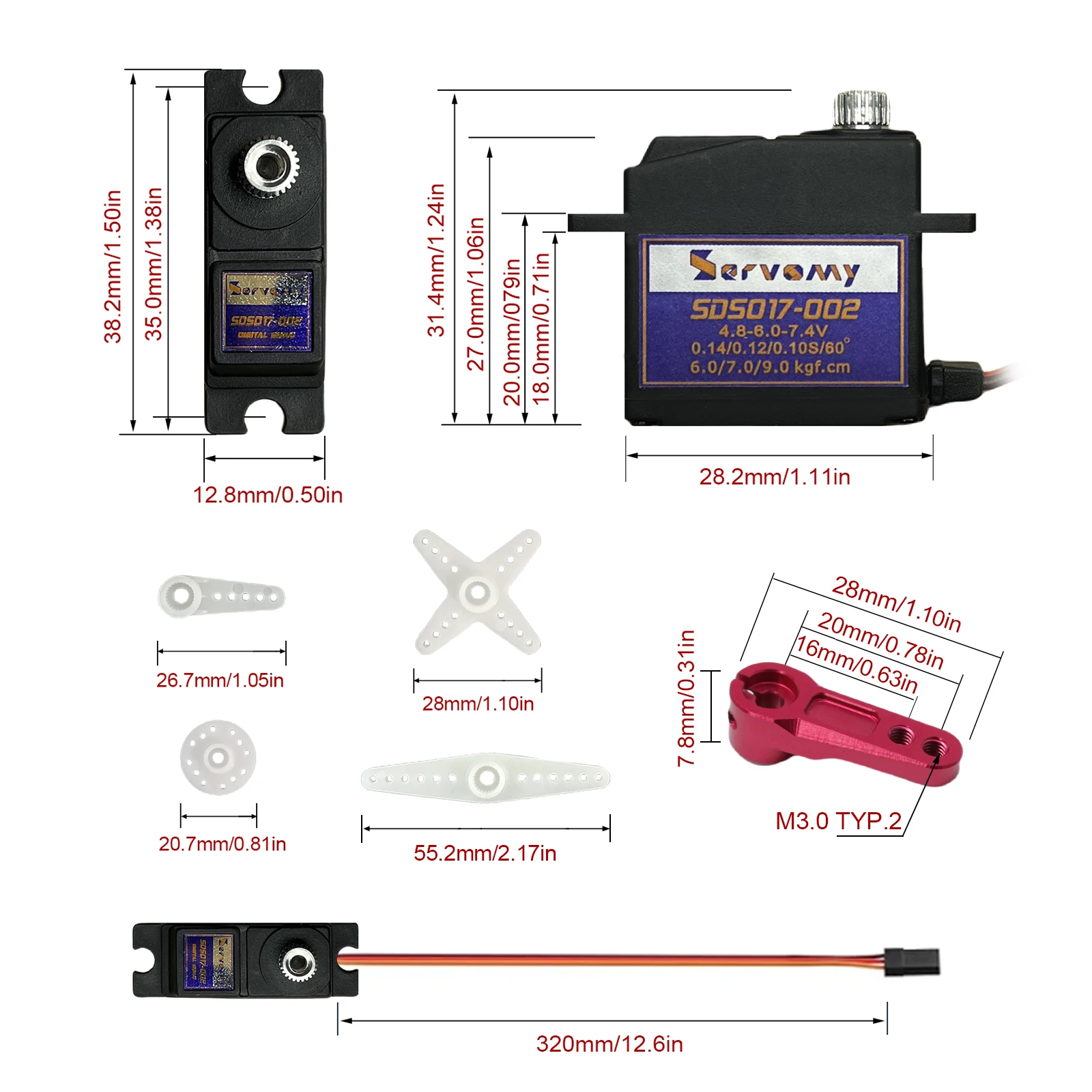Servomy-SDS017, 17G Full Metal Gear High Torque Digital Micro Servo, 10kgf.cm 0.09s 8.4V, Dual Ball Bearings, For Robot 1/18 Car