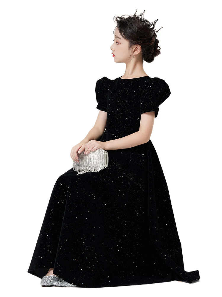 Children's dress Girl Princess dress Birthday Black catwalk piano host performance dress One year dress dress