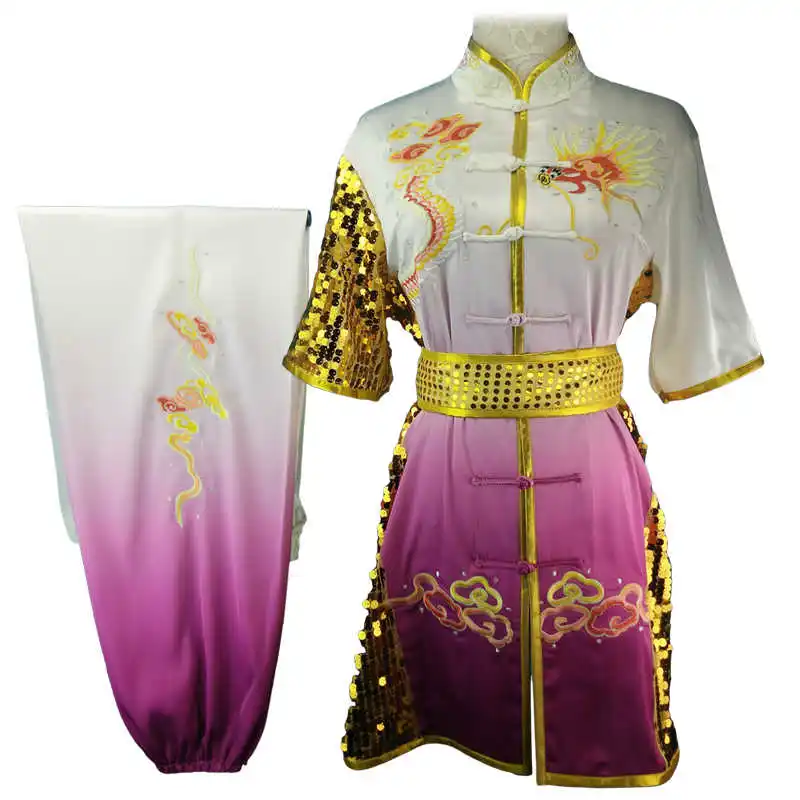 Children's Wushu Competition Performance & Fitness Test Colorful Uniforms - Gradual Transition Color Customized Embroidered Drag 3