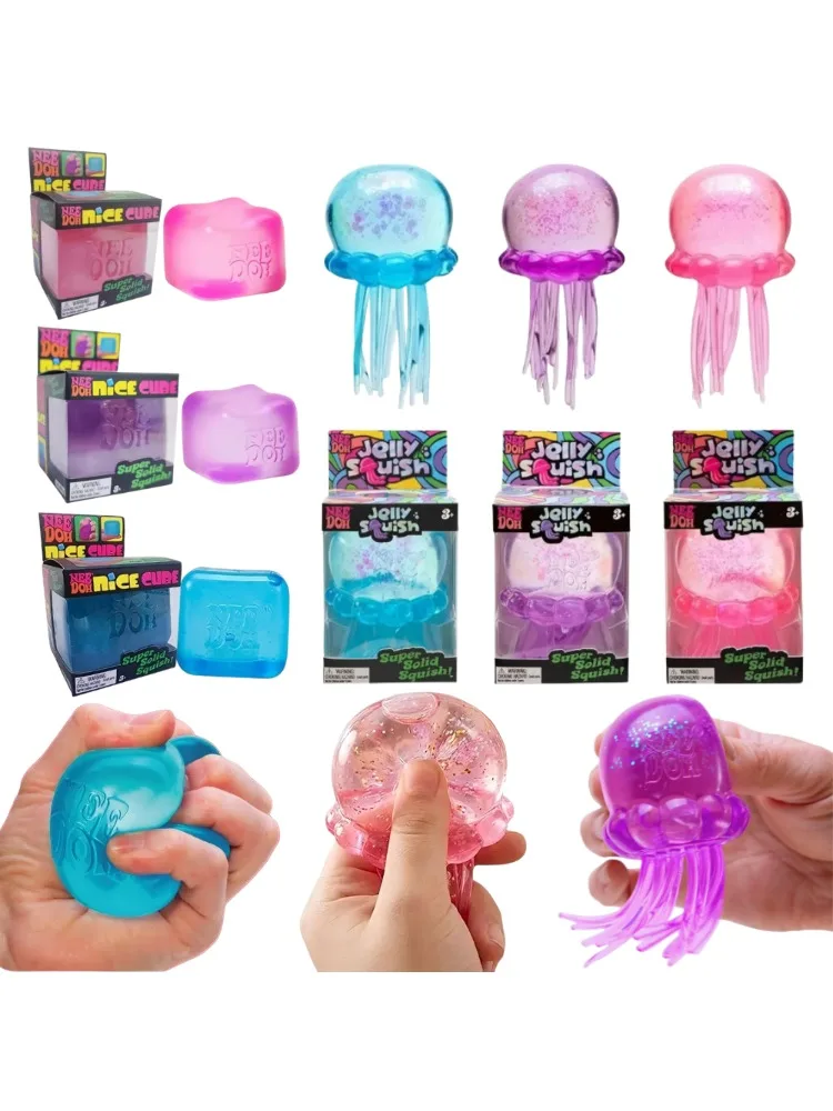 Schylling Nee Doh Quallen- & Würfel-Squish-Spielzeug, weiches Jelly-Squeeze-Stressabbau-Fidget-Spielzeug, sensorisches NeeDoh für Kinder & Erwachsene