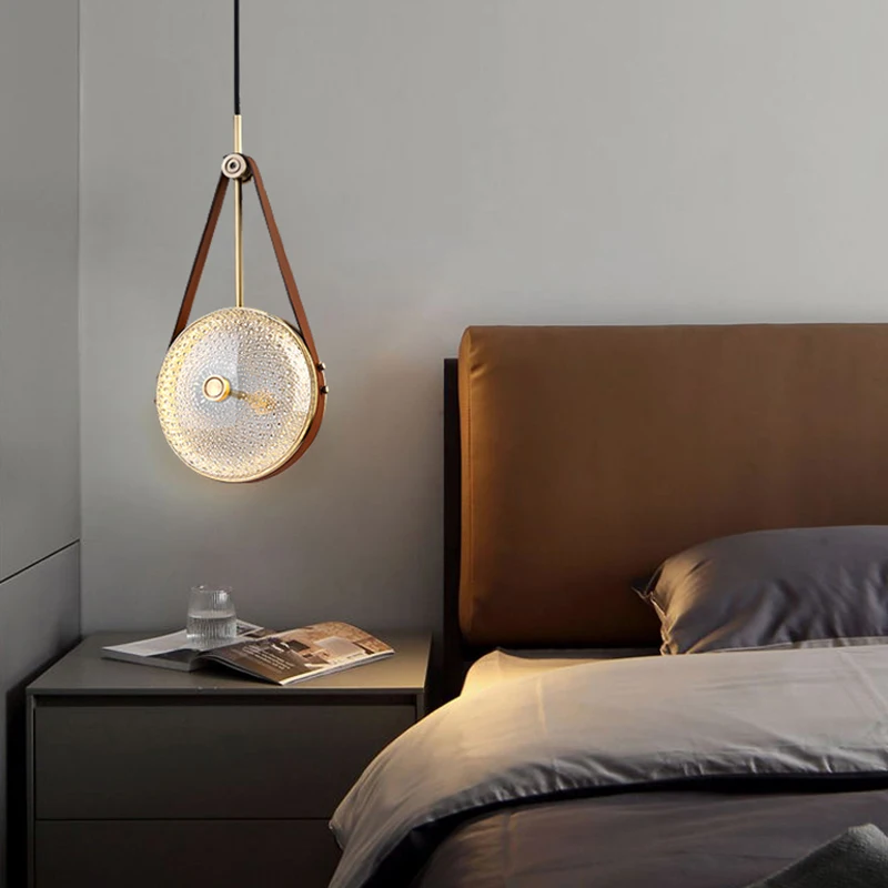 Modern Glass Pendant Light Minimalist Round Brass Hanging Lamp for Bedroom Bedside Dining Room Bar