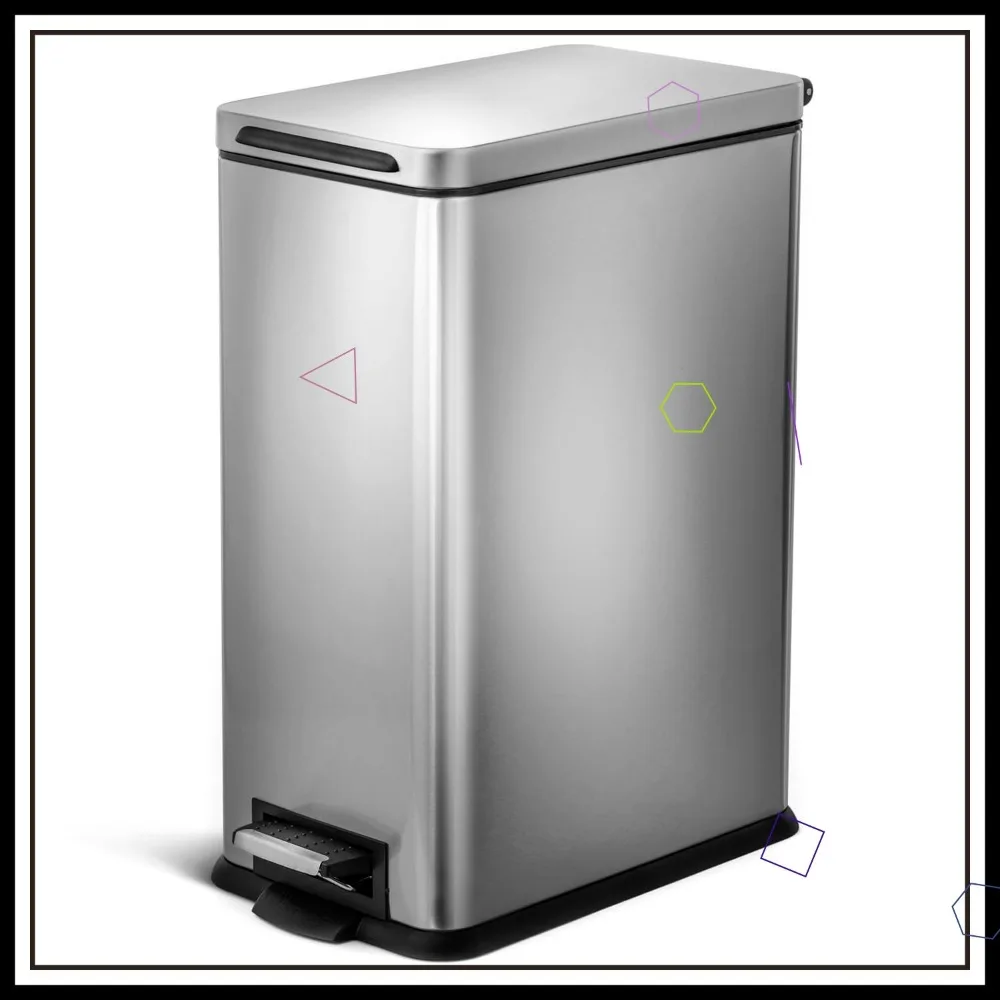 

8 Gallon Slim Kitchen Trash Can with Soft Close Lid, Step Pedal, and Removable Liner in Stainless Steel Silver