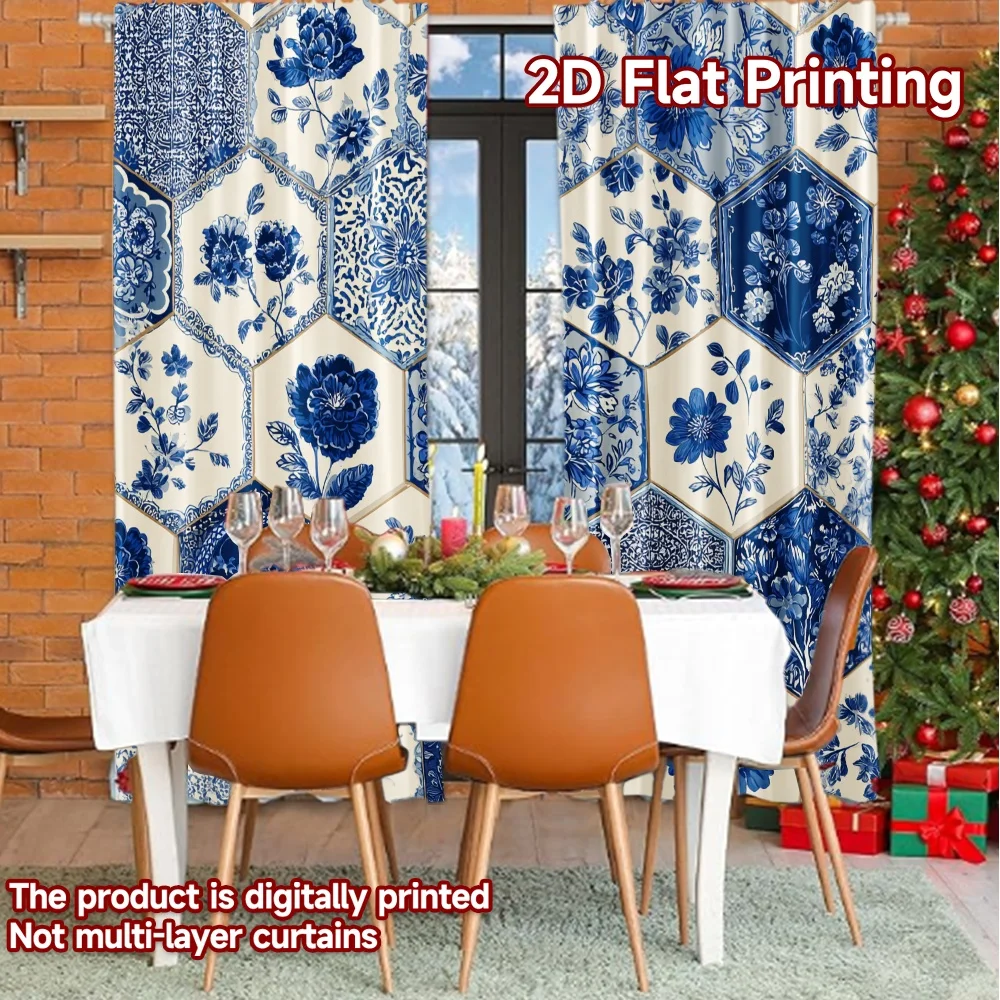 قطعتان من ستائر الطباعة المسطحة ثنائية الأبعاد (بدون قضيب) ستائر عصرية عصرية متعددة الاستخدامات من البوليستر المتين #6